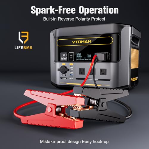 Image of VTOMAN FlashSpeed 1500 Portable Power Station with Jumper Cables, 1548Wh LiFePO4 Solar Generator & Car Jump Starter, Recharge 0-100% in 1H, 1500W AC Output /Input, for Outdoor, Home, Roadside Rescue