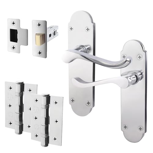 EAI Shaped Victorian Scroll Door Handles - Latch Pack - Polished Chrome, 100mm x 250mm x 175mm