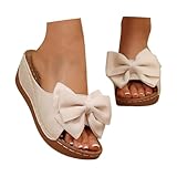 Women's Summer Thick Sole Bow Sandals Fashionable Comfortable Slip Casual Beach Walking Shoes for Vacation (WH2, 11)