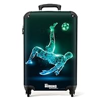 NoBoringSuitcases.com® Children's Luggage Kids Suitcase for Boys - Hand Luggage - Cabin Suitcase on Wheels - Hard Shell Trolley 55x40x20 cm - Silhouette Football Player - 20\" - 10kg