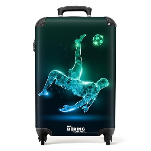NoBoringSuitcases.com Maleta Infantil Con Ruedas, Equipaje De Mano Para Niños, Cabina (Futbolista - Verde-Azul, 55x40x20 cm)