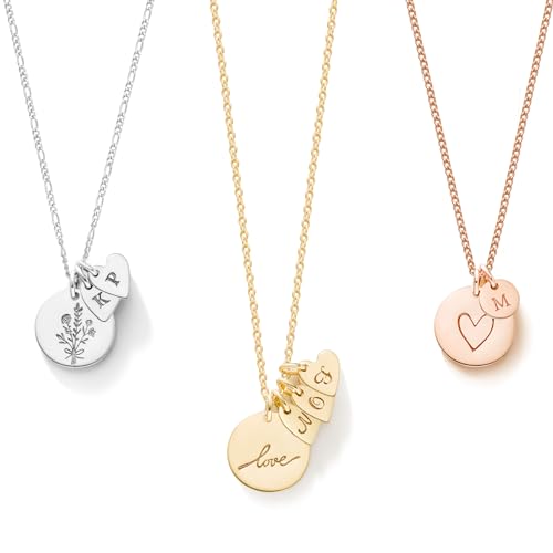 Endless Story 13+6mm Personalized Disk Necklace with Tiny Initial Tags,Initial Necklace with Personalized Disks for Moms,Dainty Custom Coin Tag Pendants Jewelry
