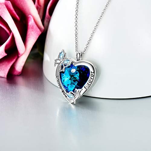 Butterfly Necklace Sterling Silver"I Love You Forever" Heart Pendant Necklace, Birthday Wedding Anniversary Jewellery Gifts for Her Women Girlfriend Wife Mum