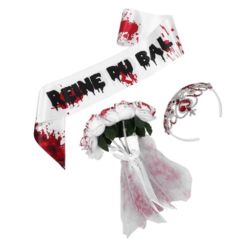 Healeved Disfraz Novia Fantasma Halloween Ramo Sangriento y Tiara para Fiesta y Cosplay de Terror