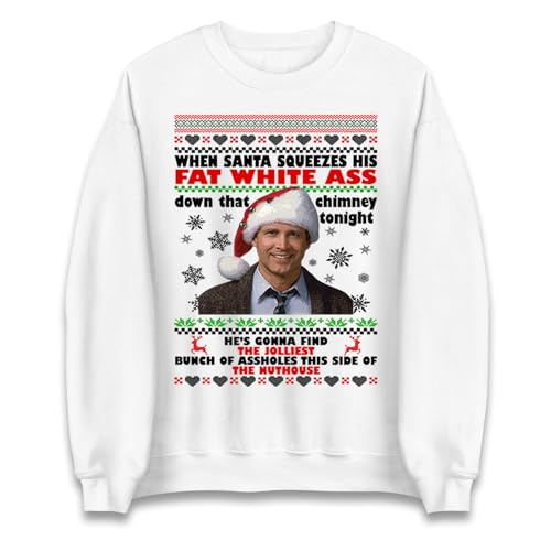 Clark Griswold Funny Christmas Jumper, National Lampoon’s Xmas Sweatshirt, Movie Quote Holiday Knit, Retro 80s Festive Gift White