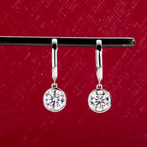14K White Gold Dangle Drop Hoop Earrings 2 CT Moissanite Real Solid Gold Hypoallergenic Earring for Women Men Her2