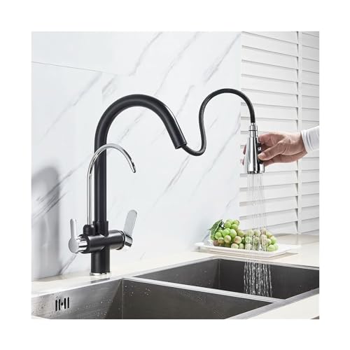 Robinet de cuisine noir mat anti-traces avec filtre extractible double action - 3