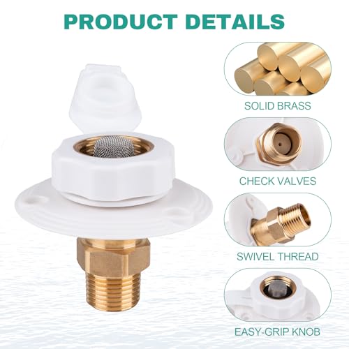 Image of RV City Water Inlet with Check Valve, 3 /4 inch NH Female to 1 /2 inch NPT Male, RV Water Inlet Connection for Camper, Trailer, Marine, White