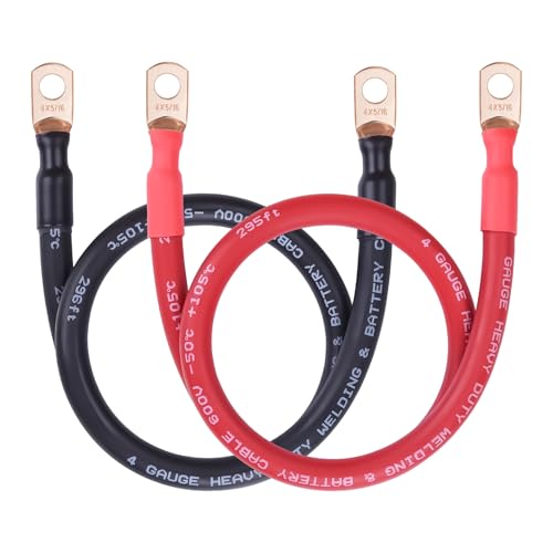 Image of iGreely 4 AWG Battery Cable, 4 Gauge Flexible Pure Copper Welding Battery Power Wire with 5 /16'' Lugs,Heavy Duty Cable for Automotive Solar RV Marine DIY for Replacement Parts & Accessories 2ft /60cm