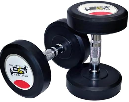 Bodystation Professional Round Bouncer Dumbbells (Pair) – Rubber Encased Weights with Chrome Knurled Grip – Heavy Duty Com...