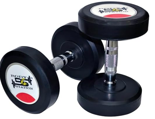 Bodystation Professional Round Bouncer Dumbbells (Pair) – Rubber Encased Weights with Chrome Knurled Grip – Heavy Duty Com...
