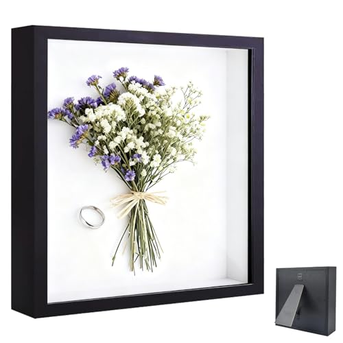 3D Marco de Fotos, Marco de Fotos Profundo para Rellenar 25 x 25 cm, Marco Tridimensional Cuadrado, Marcos de Madera Profunda, para Flores, Ramos de Casamento e Objetos Decorativos, Negro