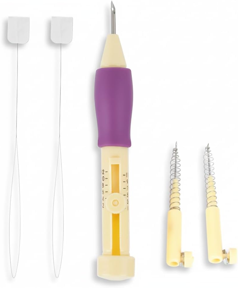 BOLT BEE Punch Needle Kit, Adjustable Pen with 3 Interchangeable Needles and Threaders, DIY Loop and Satin Stitch Craft, Professional Kit-image-23