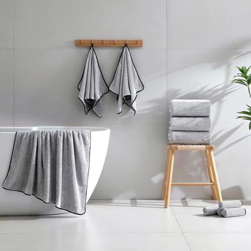 4 Piece Bath Towel Set 35"x70"Oversized Bath Towel for Bathroom Ultra Soft Fluffy Extra Large Bath Sheet Luxury Premium Bathroom Towel Highly Absorbent Quick Dry Shower Towel for Hotel Spa,Black White by Jessy Home - Image 9
