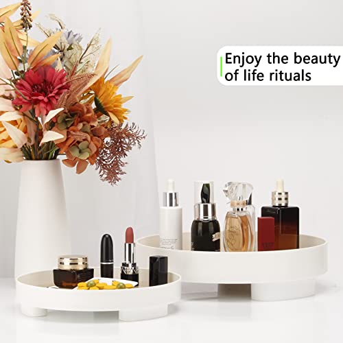 Pack Of 2 Big Round Bathroom Tray 11.5" & 9.5" White Bathroom Vanity Tray,Countertop Organizer Trays Round Decorative Perfume Tray For Candle, Lotion Bottle, Cosmetics,Perfume,Bathroom Countertop Tray #TOP5