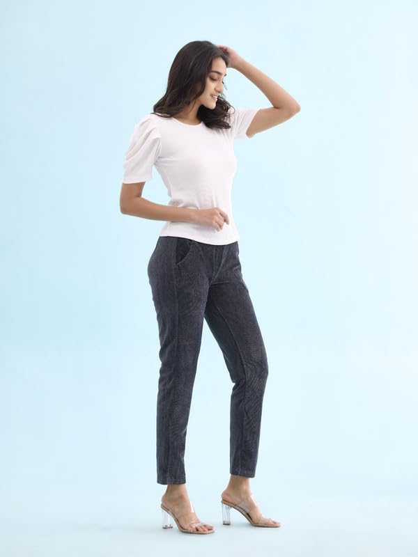 Image of GO COLORS Solid Corduroy Treggings for Women | Warmtech, Mid Rise, Side Pocket