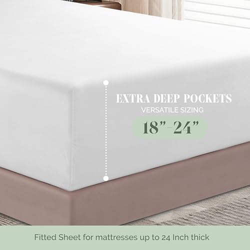 Elegant Comfort 1500 Premium Hotel Quality 18-24 Inches Deep - Extra Deep Pocket Single Fitted Sheet for High Mattress, Luxury and Softest, Smart Pocket - Wrinkle Free, Queen, White — view 2