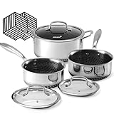 Hybrid Nonstick Excellence Experience:Professional cooking with the Useluck TriPly Hybrid Cookware Pots & Saucepan, whose triple-layer construction—stainless steel exterior, aluminum core, and laser-etched nonstick interior—ensures rapid, even heatin...
