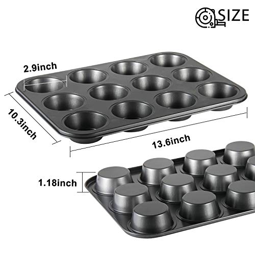 Muffin Pan, OAMCEG 2 Pack 12-Cavity Bakeware Non-stick Cupcake Baking Pan, Heavy Duty Carbon Steel Muffin Tray Standard Baking Mold Pan for Oven Baking - Thumbnail 3