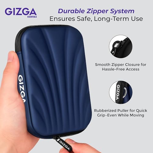 Image of GIZGA essentials Hard Drive Case Shell, 2.5-inch, Portable Storage Organizer Bag for Earphone USB Cable Power Bank Mobile Charger Digital Gadget Hard Disk, Water Resistance Material, Navy Blue