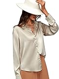 SweatyRocks Women's Satin Long Sleeve Button Down Collared Blouse Shirt Top Champagne L