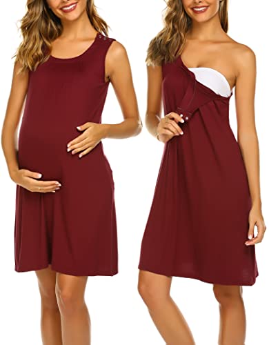 Image of Ekouaer Nursing Nightgown Labor/Delivery/Hospital Gown Sleeveless Maternity Nursing Dresses Breastfeeding with Button S-XXL