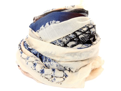 MOKA Womens Abstract Print Polyester Scarf in White/Blue 40x72 inches
