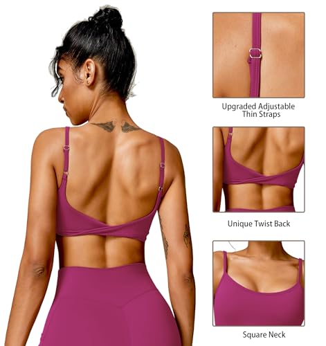 Image of QUOJIZY Sports Bras for Women Open Back Workout Tops for Women Yoga Bra Spaghetti Straps Twist Back