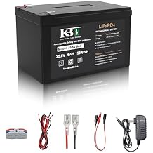 KBT 24V 6Ah Deep Cycle Rechargeable LiFePO4 Lithium Battery with 24V Charger, Charging Cable, Cable Connector
