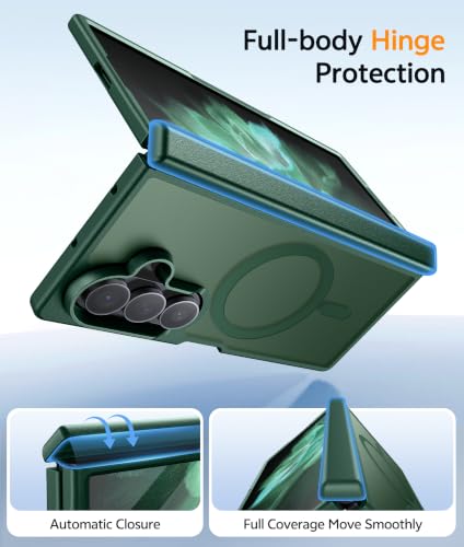 Image of FNTCASE for Samsung Galaxy Z Fold 7 Case: Galaxy Z Fold 8 Ultra Case [Hinge Protection + Screen Protector] [Fit for Magsafe] Military Grade Drop Protective, Translucent Matte Phone Cover - Green