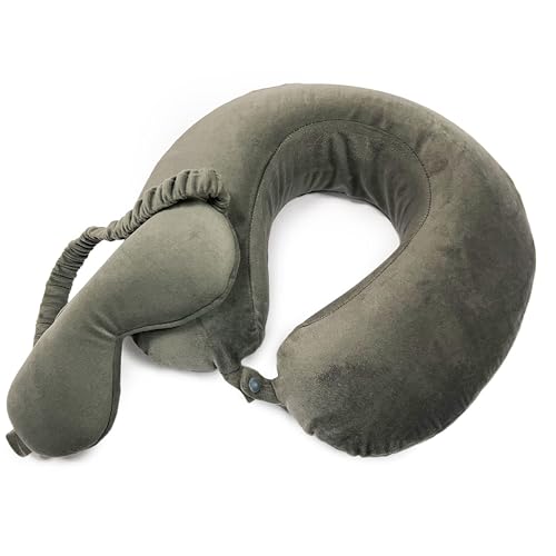 Image of BLISSCLOUD Memory Foam Travel Pillow for Neck Support with Supersoft Eye Mask for Sleeping with Adjustable Strap Combo, Full Comfert & Relaxing Travel Pillow & Eye Mask for Travel & Sleeping - Grey