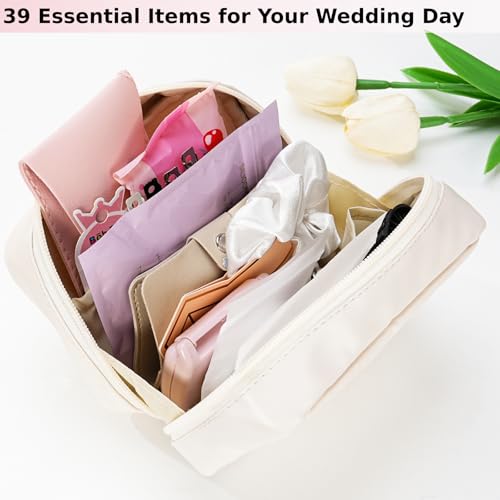 Wedding Day Emergency Kit for Bride, 39 Pc Essential Items for Brides Daily Use Women Wedding Gift, Travel Kit Personal Care Survival Set with Bride Makeup Bag - Wedding Emergency Kit Supplies2