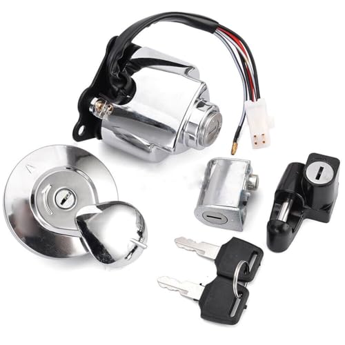 Motorcycle Ignition Switch Lock Set w/Keys - Igntiton Swtich(4-Pin,5-Wire) with Cover,Gas Cap,Master & Helmet Lock for Honda VTX 1300 All Year