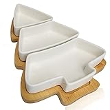 Christmas Tree Design Serving Tray - Ceramic Platters with Bamboo Base - Fruit and Nut Platter with Bamboo Board - Holiday Party Food Storage 2.13 x 12.50 x 8.50'