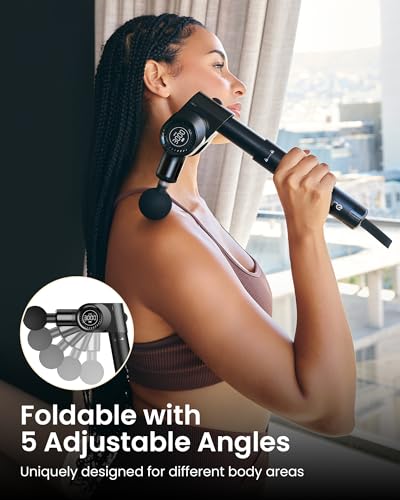 NAPRE Foldable Massage Gun with Extension Handle & 5 Adjustable Angles,Deep Tissue Back Massage for Neck/Body Pain Relief,Handheld Percussion Muscle Massager,32 Speeds,6 Heads & Silent,with Case - Image 5