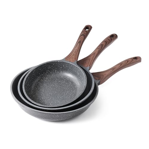 SENSARTE Nonstick Frying Pan Skillets, Swiss Granite Coating Omelette Pans, Healthy Cookware Chef's Pan, Free of Intentionally Added PFOA (8+9.5+11 Inch)