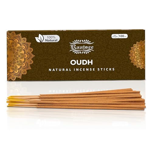 Image of Pure Oud Agarwood Incense Sticks, 100%-Natural Charcoal Free Organic Non Toxic Clean Burning Handmade Insence Sticks 100 gm Pack, Raajsee Meditation Gifts - Spritual Cleansing