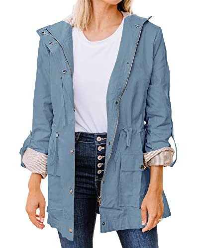 Thefabland Women's Zip Up Military Jacket Drawstring Hooded Windbreaker Winter Coats Anorak #TOP8