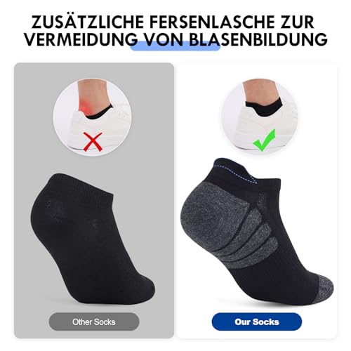 Stoeury 10 Paar Sneaker Socken Herren Damen, Atmungsaktive Baumwolle Kurze Sportsocken, Bequeme Sneakersocken mit Atmungsaktivem Netz, Knöchelsocken Herren mit Fußgewölbestütze, Schwarz, 47-50 6