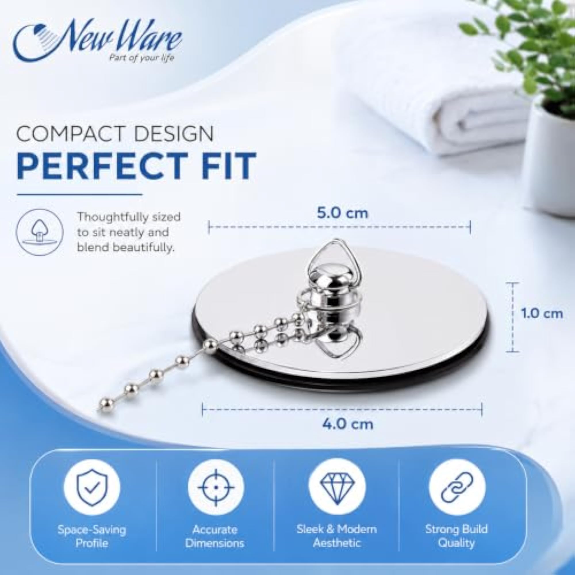 Bath Tub Chain Drain Stopper, Universal Fit