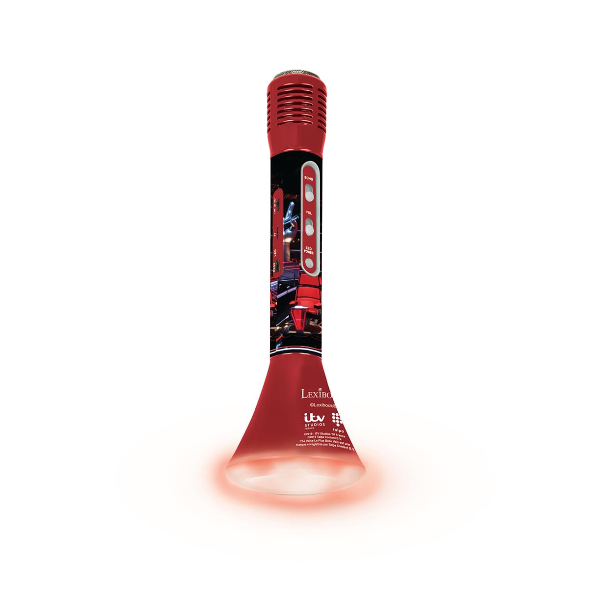 LEXIBOOK, The Voice, Karaoké Micro Star Bluetooth® con función de Cambio de Voz, micrófono para Cantar, Altavoz Luminoso Integrado de 3 W, Ranura para Micro SD, Rojo/Negro, MIC210TV