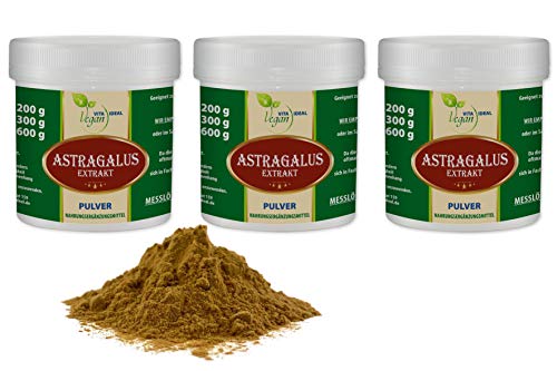 VITAIDEAL VEGAN® Astragalus Extrakt Pulver 3x300g inklusive Messlöffel rein natürlich ohne Zusatzstoffe.