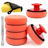 10 Stück Polierschwamm Auto Set Enthält 6 Stück 90mm Polierpad, 2 Stück Rutschfestem Griff, 1 Mikrofaser Poliertücher und 1 Polieren Schaber für Auto, Fahrzeug, Glas Polieren und Wachsen