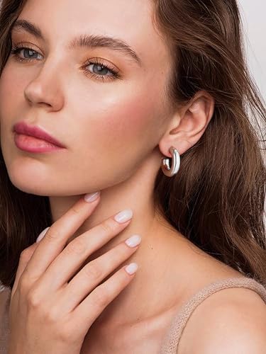 Image of Stainless Steel Chunky Hoop Earrings For Women, Minimalist and Chic, Black /Gold Plated, Round Hoops Earrings Hypoallergenic, Size: 30mm /40mm /60mm /80mm, Come with Box