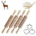 Christmas Wooden 3D Rolling Pins embossed, Embossing Rolling Pin with Engraved Christmas Themed Symbols for Baking Embossed Cookies,Rolling Pin Kitchen Tool(14 in)