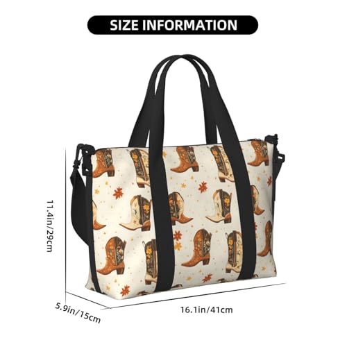 Laptop Tote Bag for Women Work - Maple Leaf Cowboy Boots Print Weekender Overnight Bags for Women Travel, Gym Duffle Bag for Men, Personal Item Crossbody Travel Bags for Men Carry On2