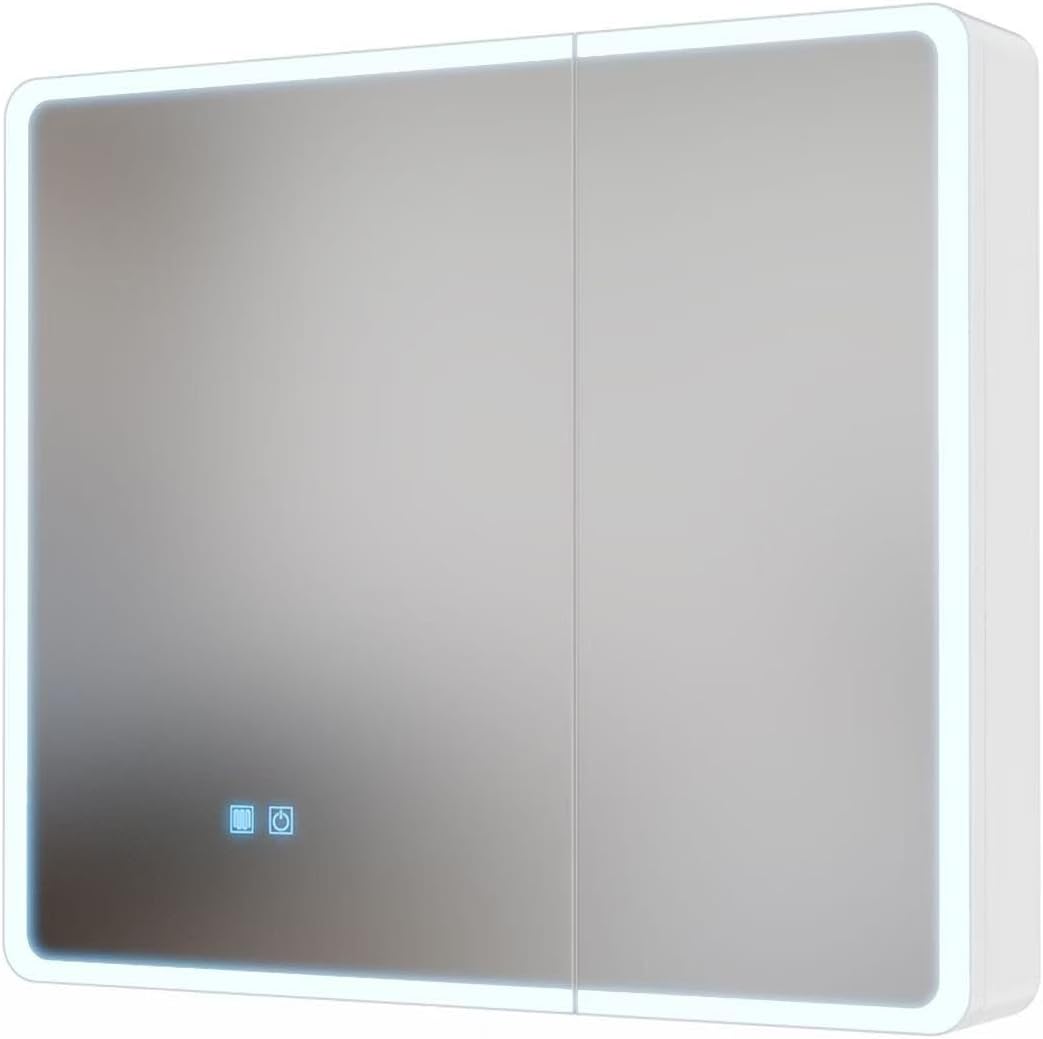 LED Bathroom Medicine Cabinet with Single-Color White Light,Anti-fogging, Mirror Medicine Cabinet with Storage,31.5 * 27.6 Two Door Aluminum-Plastic Design,wall Mount Installation,White