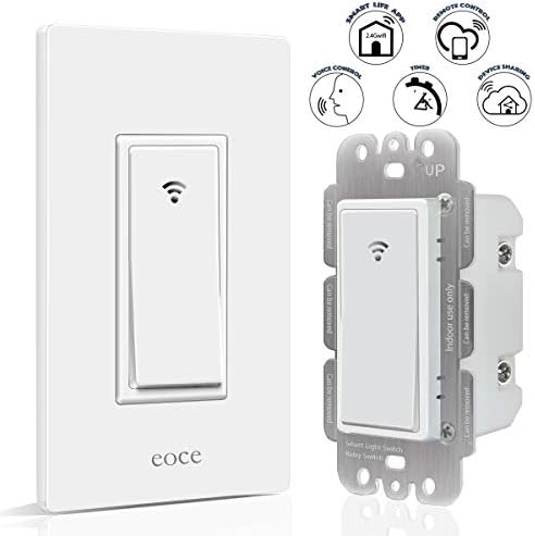 Smart Switch Eoce Wifi Light Switch Work with Alexa Google Home and IFTTT, Timer and Remote Control, No Hub Required, Neutral Wire Required, Easy and Safe Installation, FCC Listed