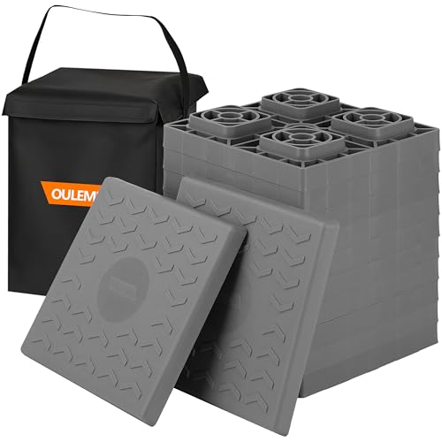 OULEME 12 Pack RV Leveling Blocks, Stackable Jack Blocks, Interlocking Leveling Pads with Carrying Bag, for Camper Travel Trailer, Gray by OULEME - Used condition - US$31.03