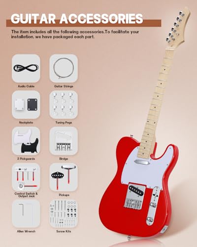 Image of Leo Jaymz DIY TL Style Electric Guitar Kits,Spray-painted Mahogany Body,Maple Neck, including all Components (TL Carnival Red New)
